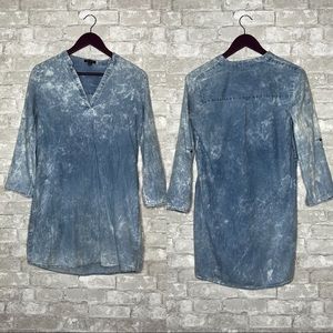 New Look tie dye chambray v neck tunic mini dress A1-12